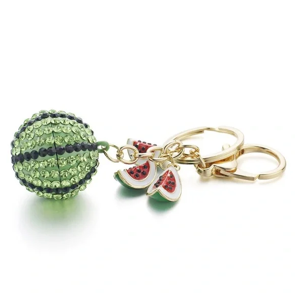 Crystal Watermelon & Watermelon Slice Charms Keychain - Picture 4 of 14